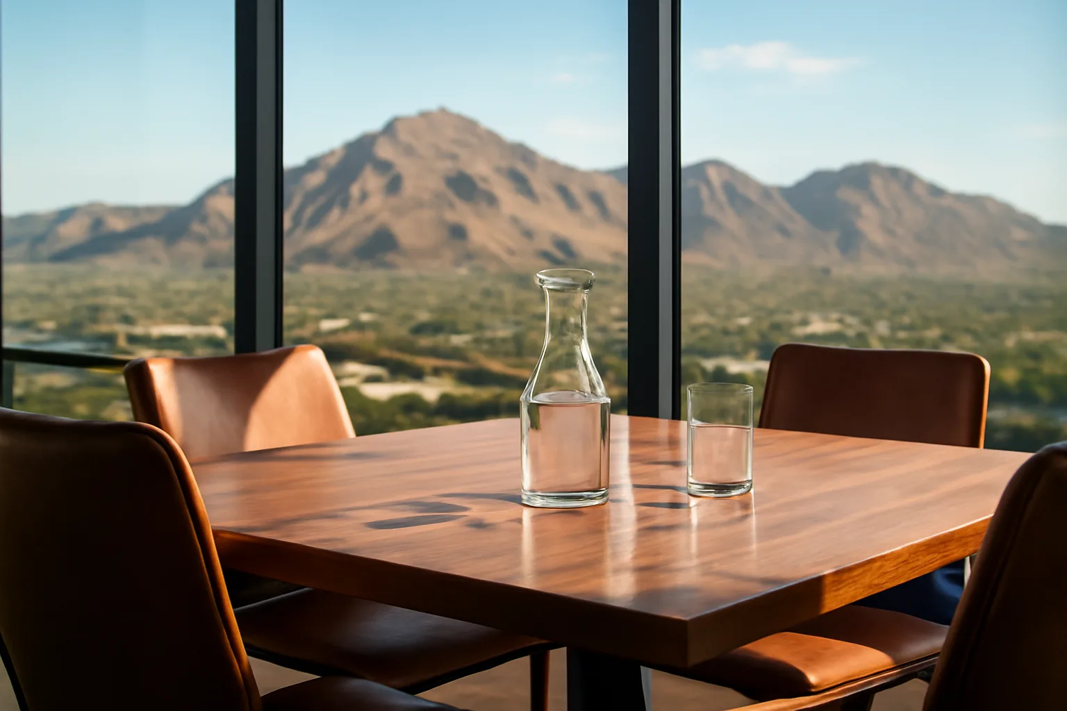 Empty Phoenix meeting room prepared for an Arizona arbitrator hearing