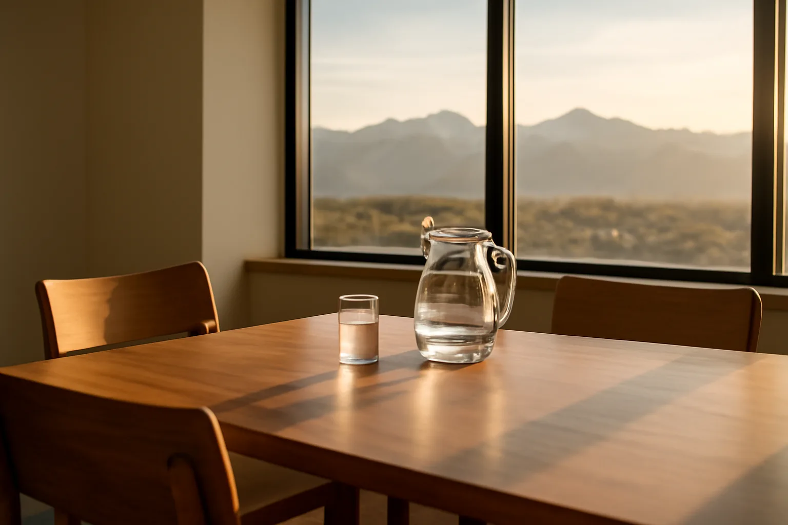 Empty Denver conference room prepared for a Colorado arbitration hearing