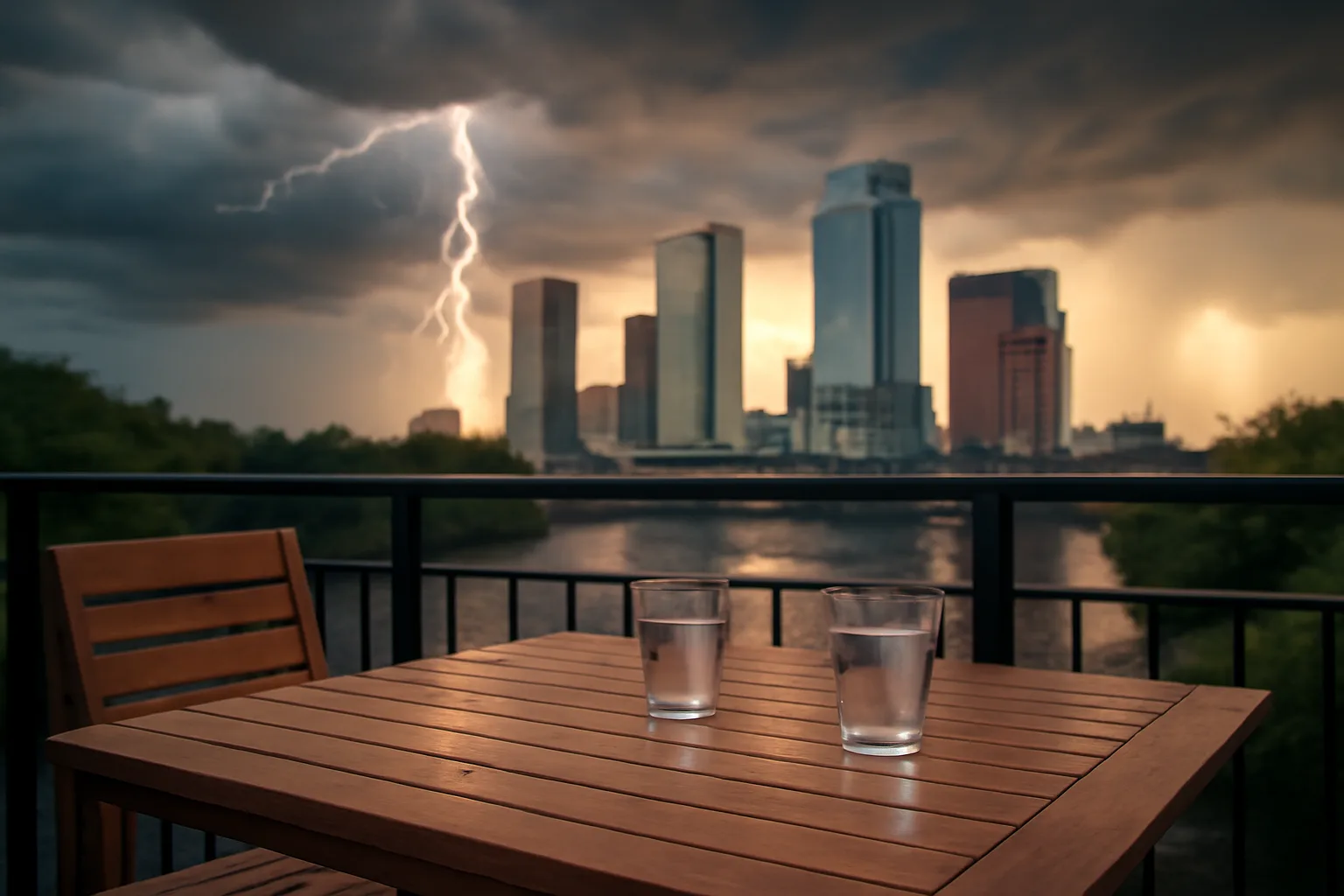 Tampa balcony table before a Florida arbitrator hearing session