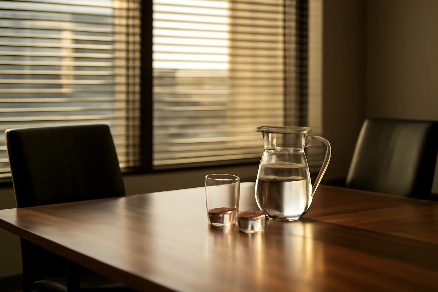 Empty Atlanta conference room prepared for a Georgia arbitrator hearing