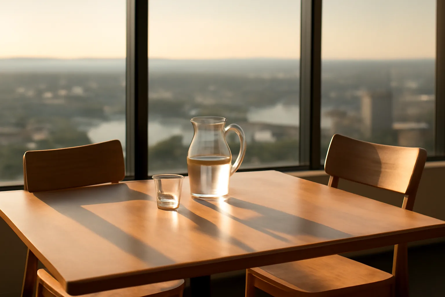 Empty Little Rock conference room set for an Arkansas arbitration