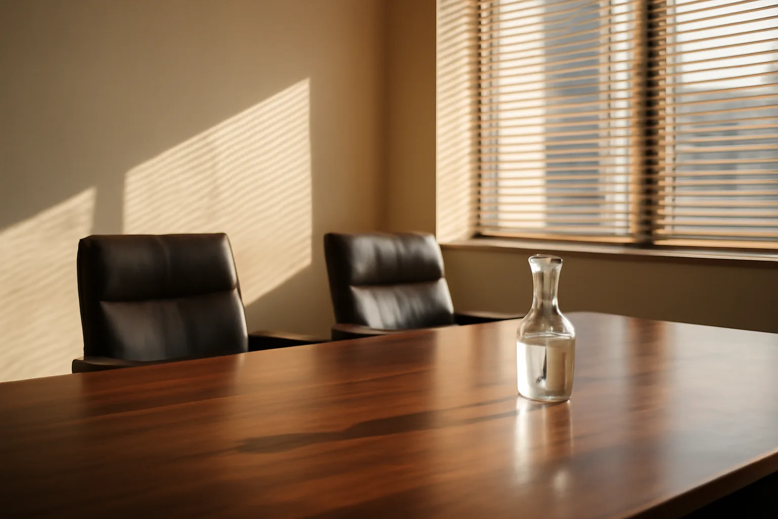 Empty Los Angeles conference room set for a California arbitrator meeting