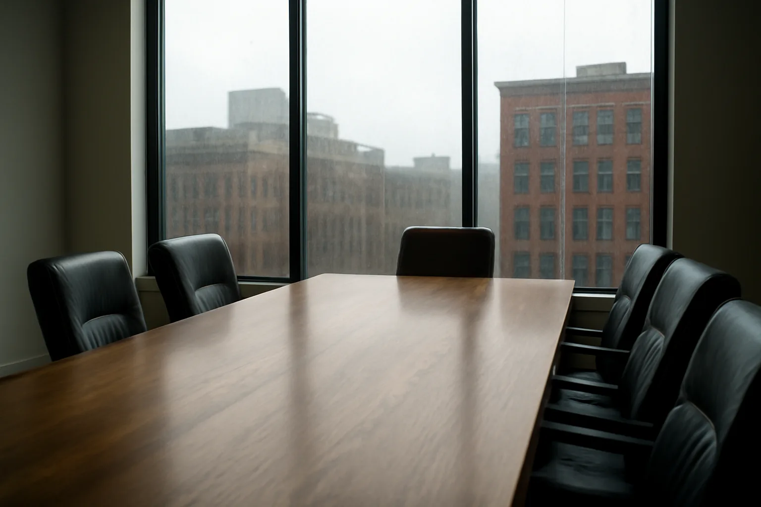 Empty Hartford conference room prepared for a Connecticut arbitrator hearing