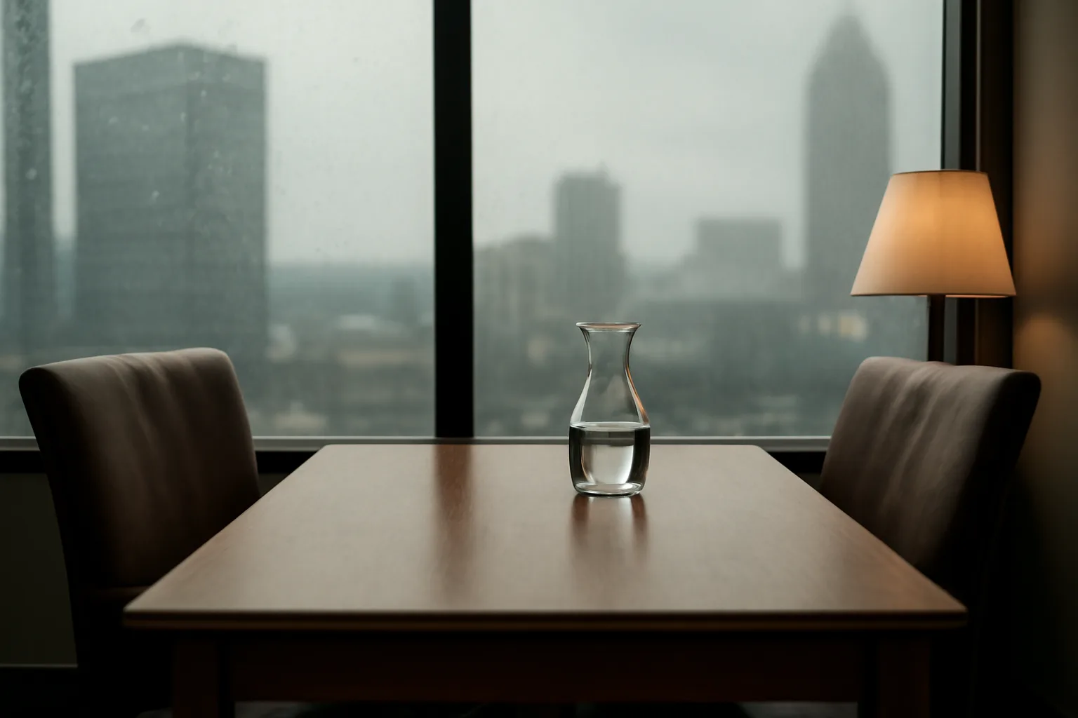 Empty Midtown Atlanta conference room prepared for a Georgia arbitration