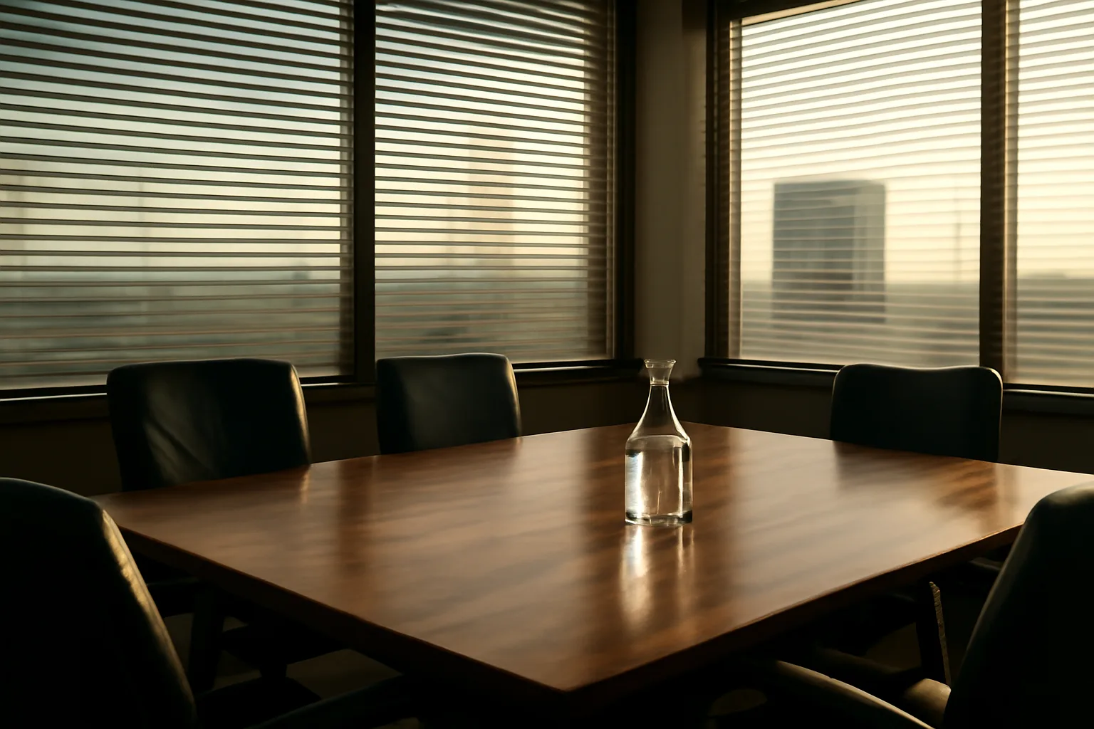 Empty Little Rock conference room set for Arkansas arbitration work